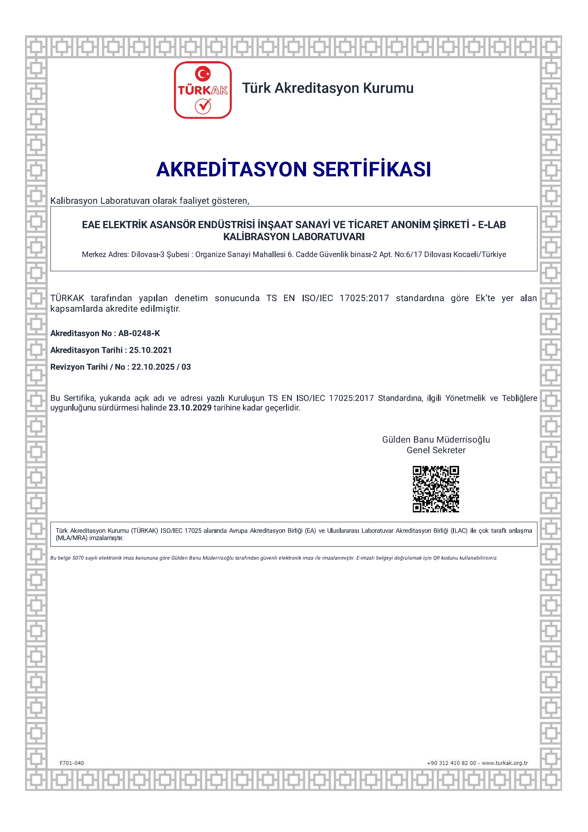 TÜRKAK Akreditasyon Sertifikası